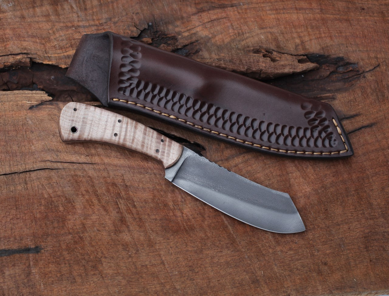 Custom Spay point Camp knife, figured maple