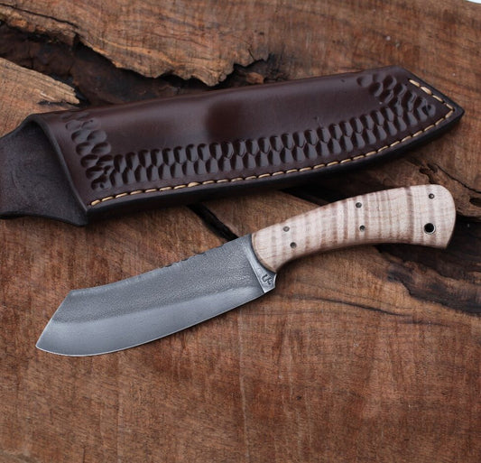 Custom Spay point Camp knife, figured maple