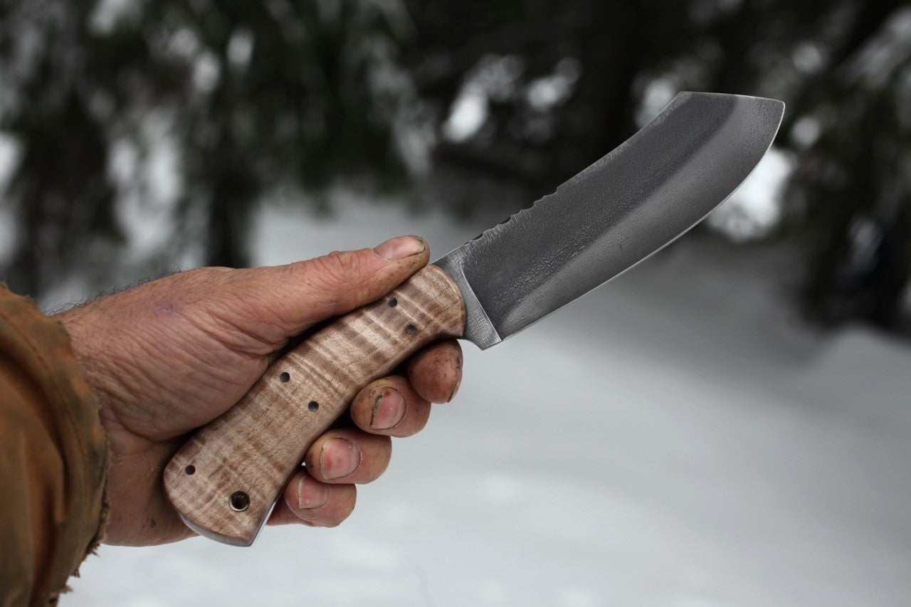 Custom Spay point Camp knife, figured maple