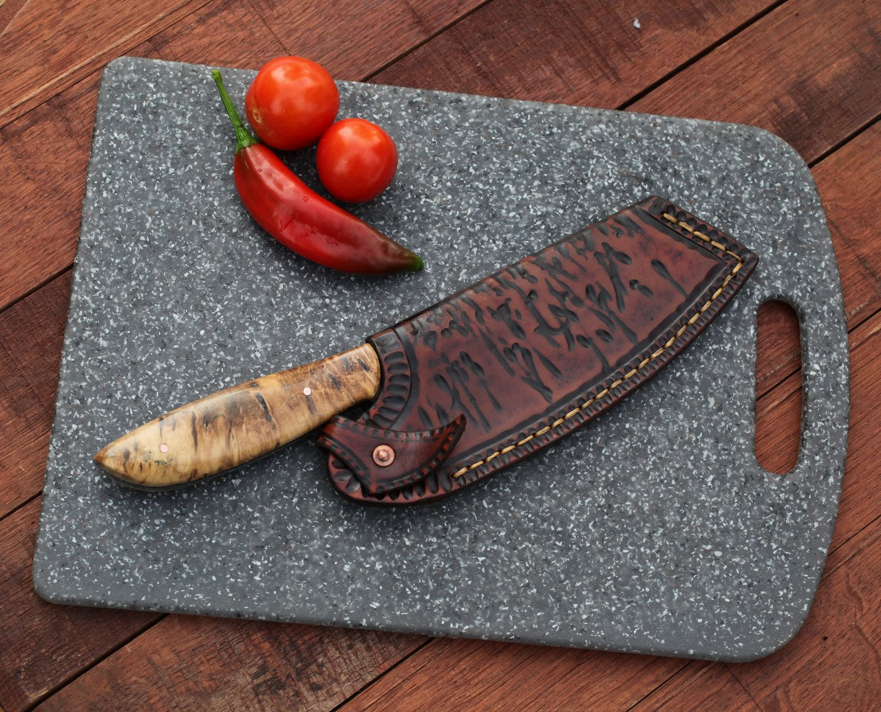 6.5 inch Custom Camp/chef knife, cottonwood burl