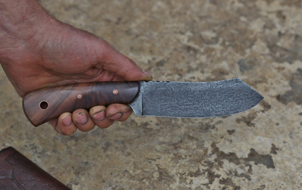Custom spay point Camp knife, figured walnut