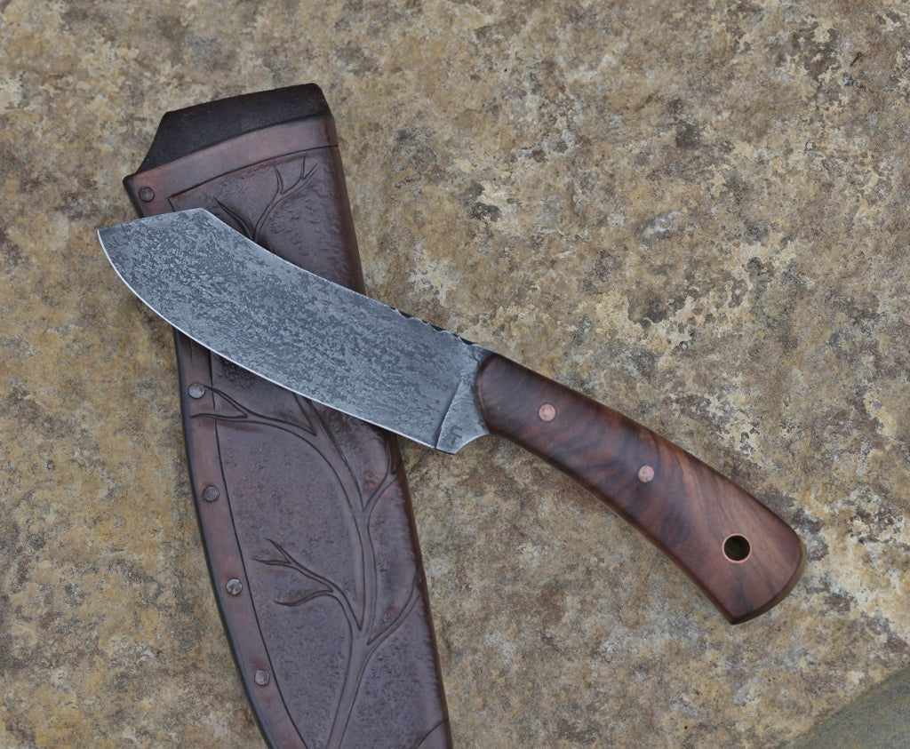Custom spay point Camp knife, figured walnut