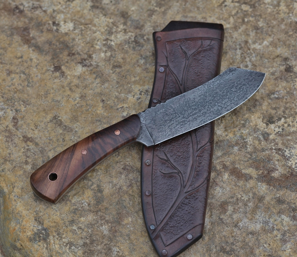 Custom spay point Camp knife, figured walnut