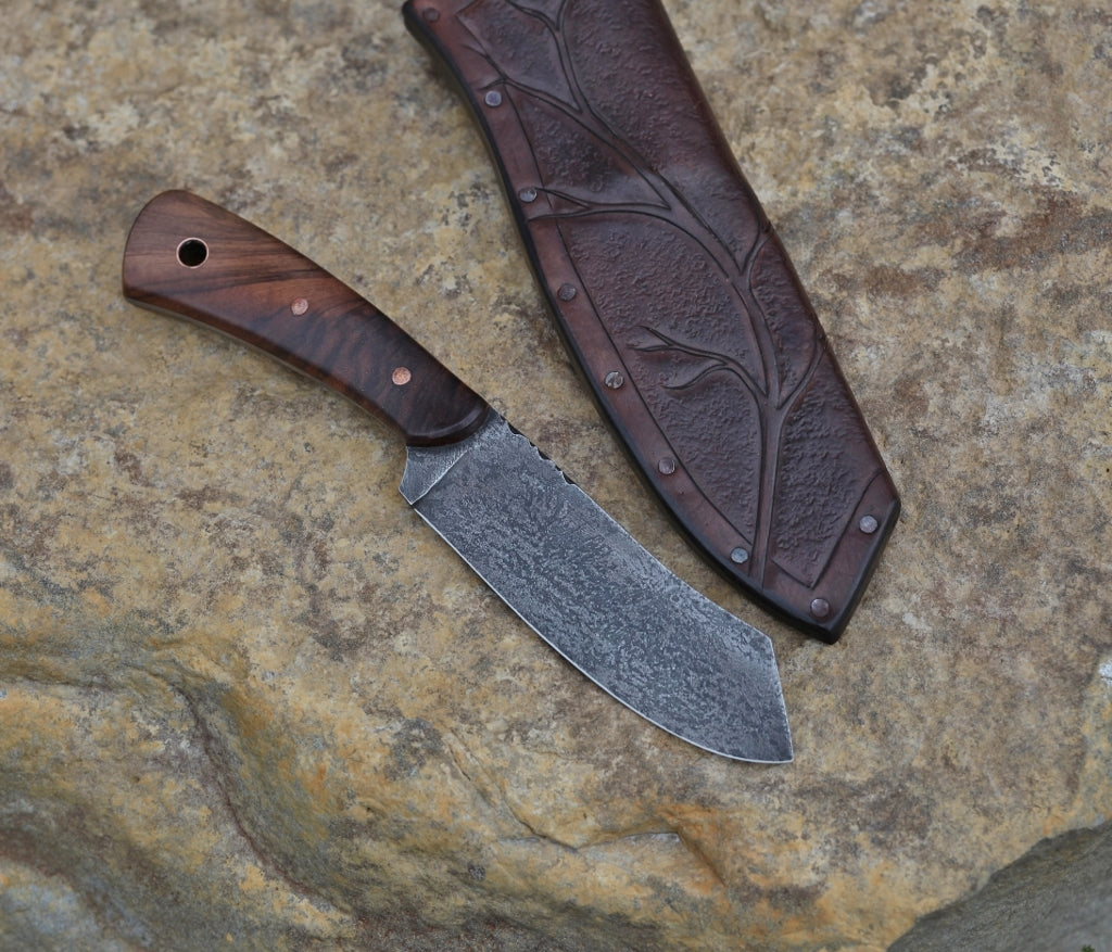Custom spay point Camp knife, figured walnut