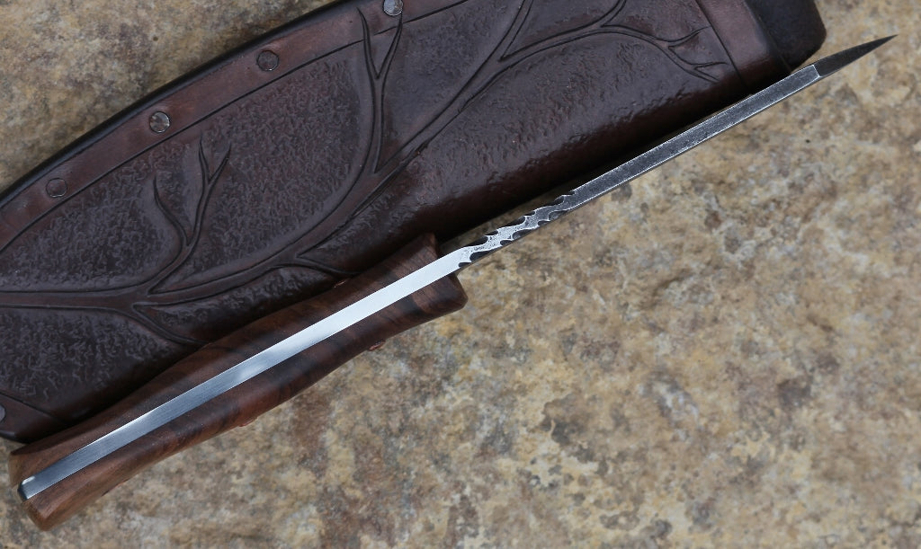 Custom spay point Camp knife, figured walnut