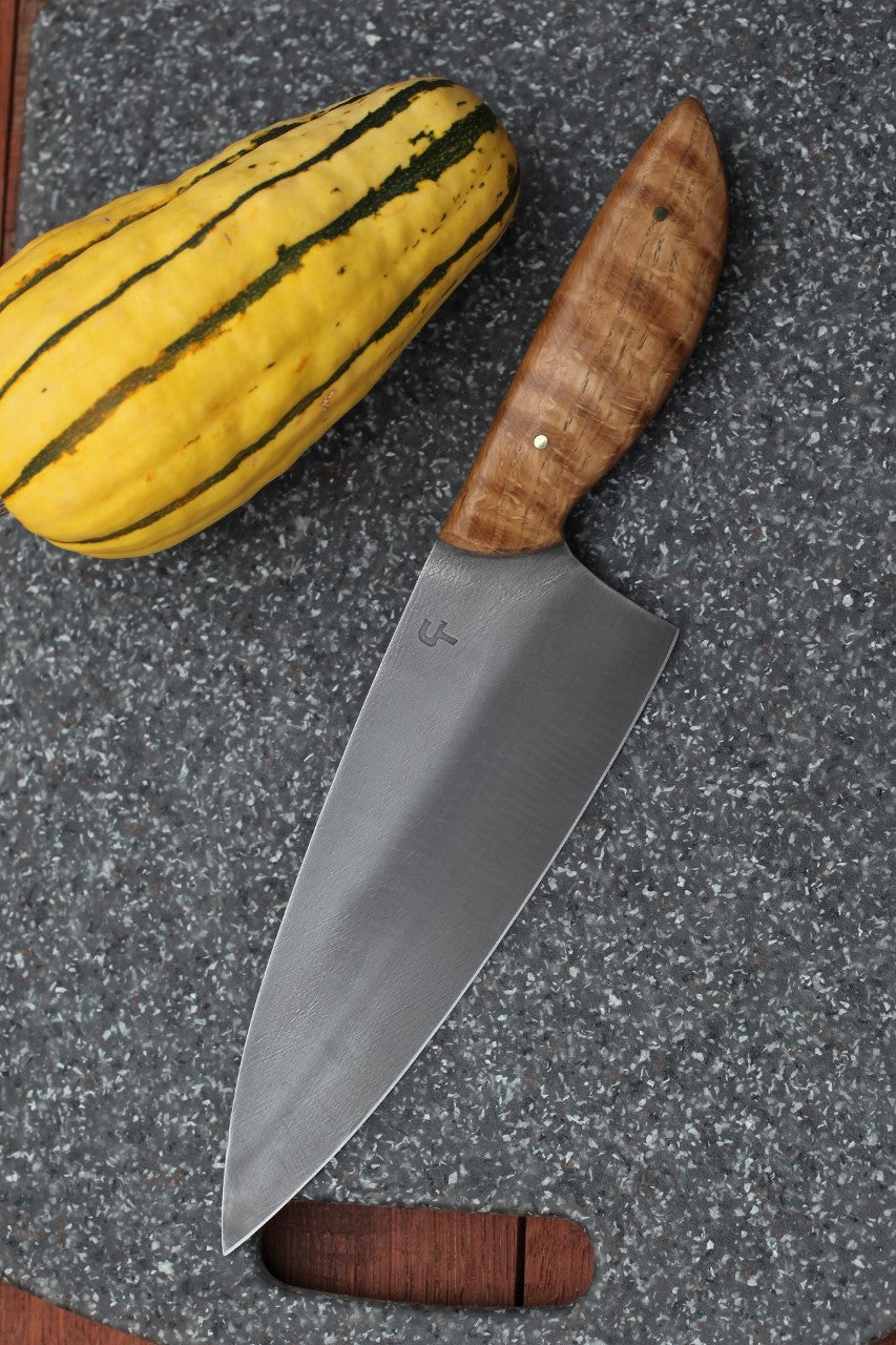 Custom 7.25 inch Chefs knife, figured oak
