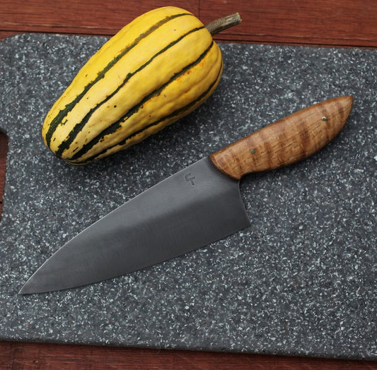 Custom 7.25 inch Chefs knife, figured oak