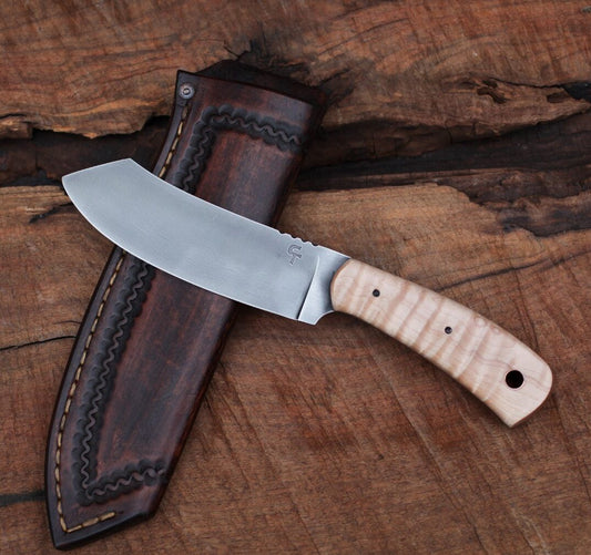 Custom Spay point Camp knife, figured maple