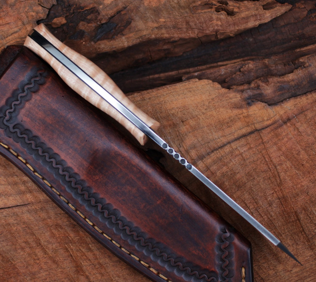 Custom Spay point Camp knife, figured maple