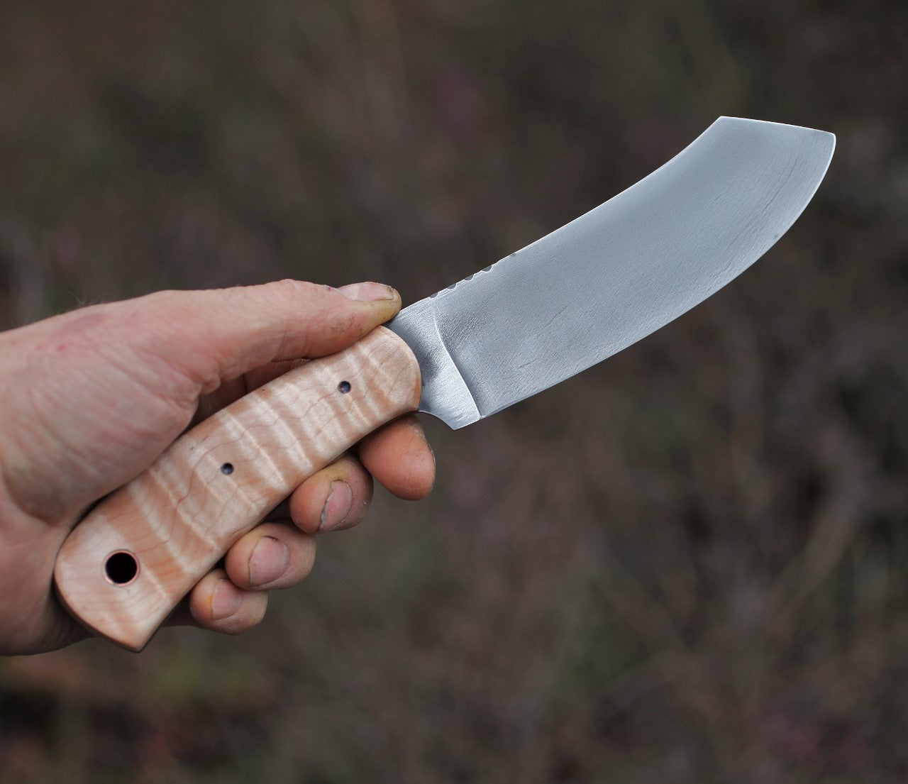 Custom Spay point Camp knife, figured maple