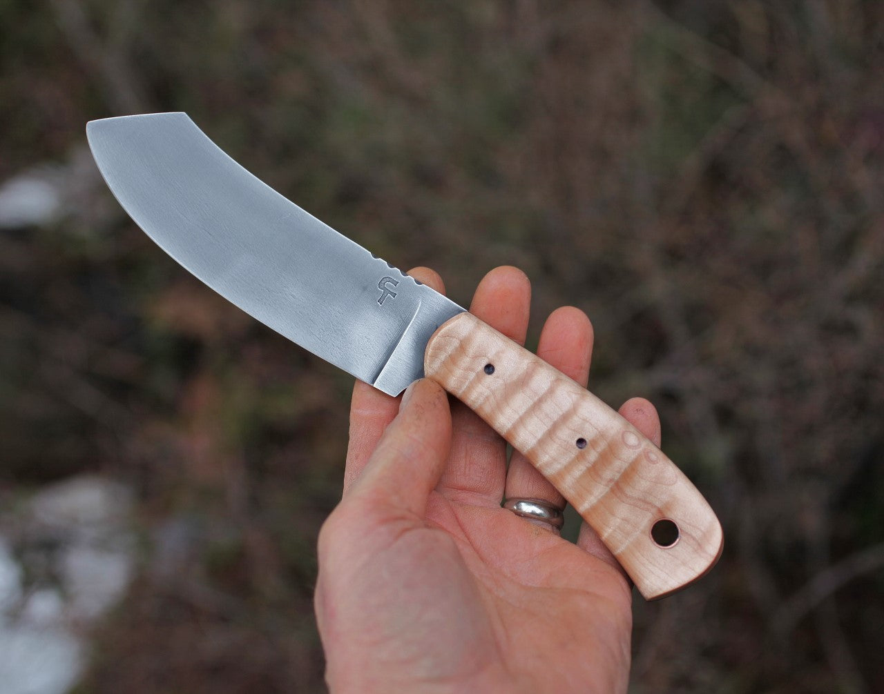 Custom Spay point Camp knife, figured maple