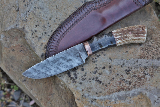 Custom large hunter/camp knife, African horn and elk