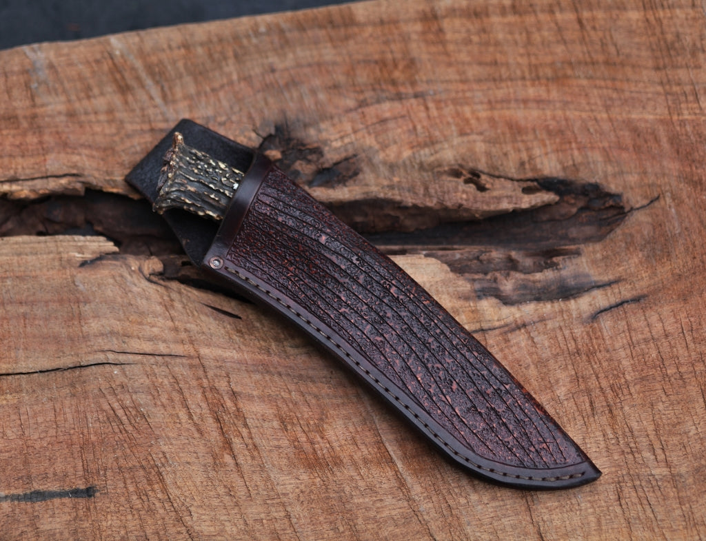 Carved antler, mountain man camp knife, Sambar stag