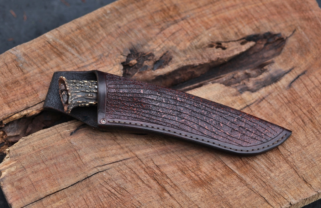 Carved antler, mountain man camp knife, Sambar stag
