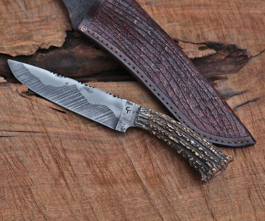 Carved antler, mountain man camp knife,  Sambar stag