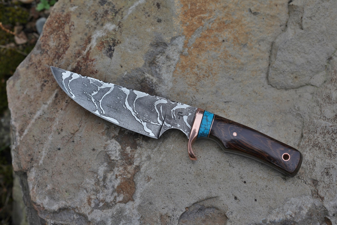 Custom etched utility, wenge and tourquise