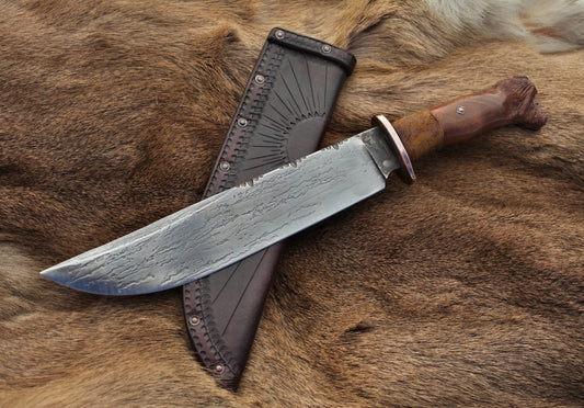 Mountain Bowie, carved walnut Mountain Man