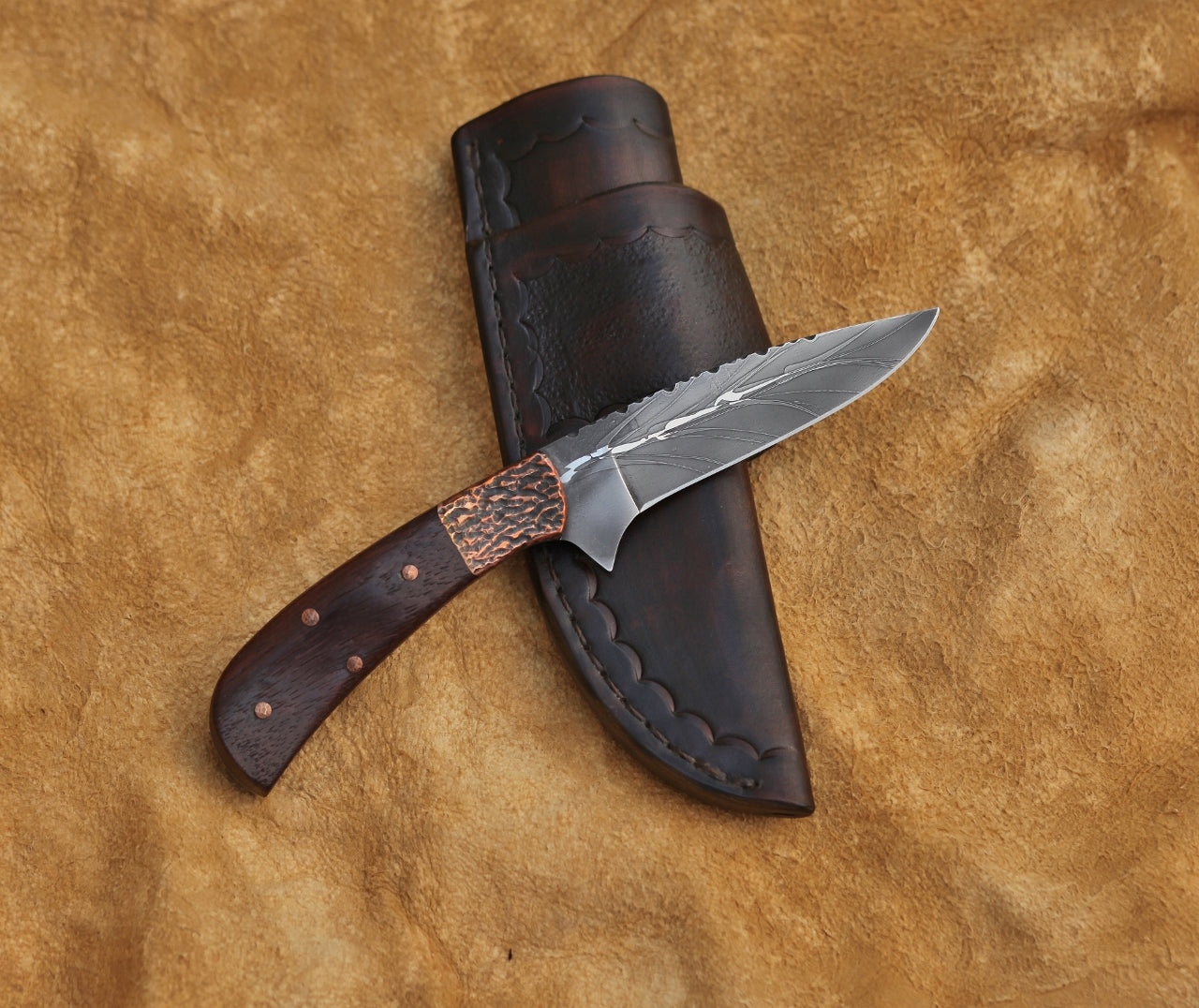 Custom bird and trout, African rosewood and copper