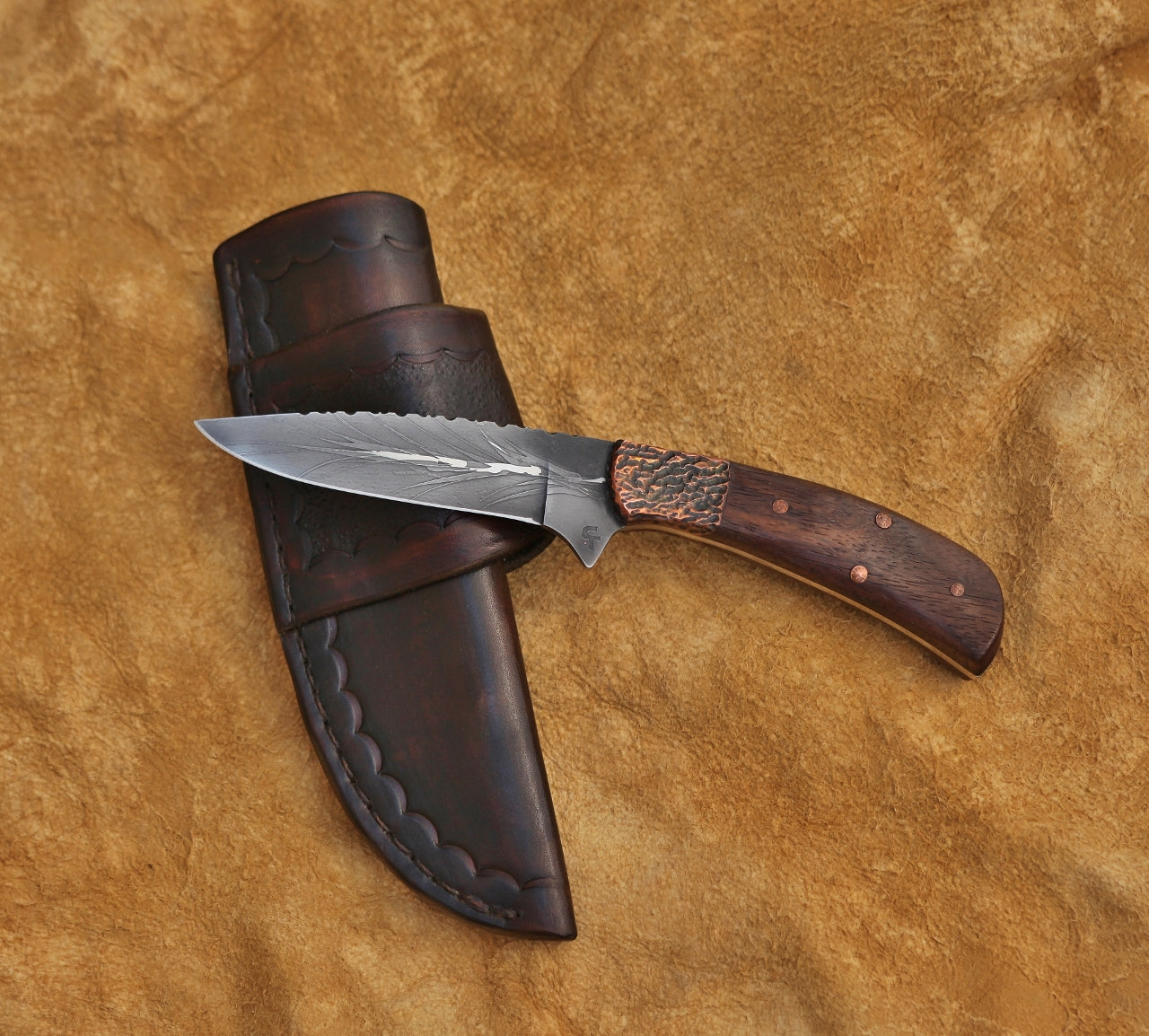 Custom bird and trout, African rosewood and copper