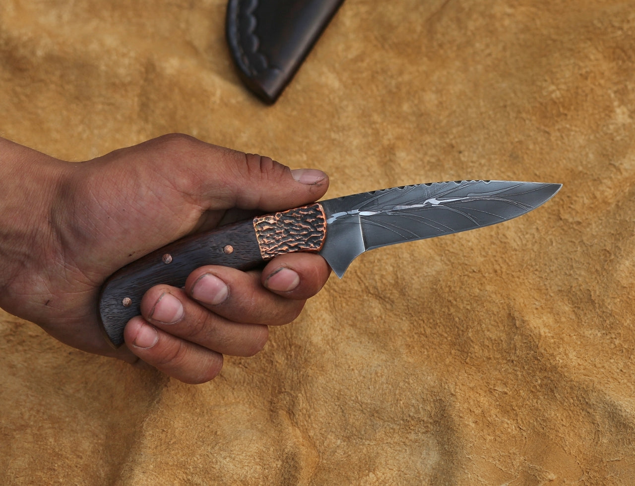 Custom bird and trout, African rosewood and copper