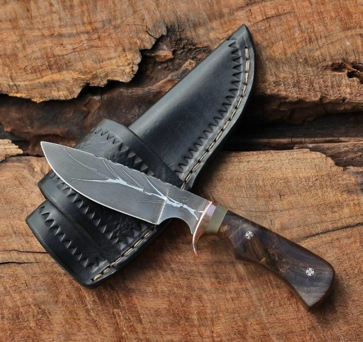 Custom drop point hunter, figured ironwood