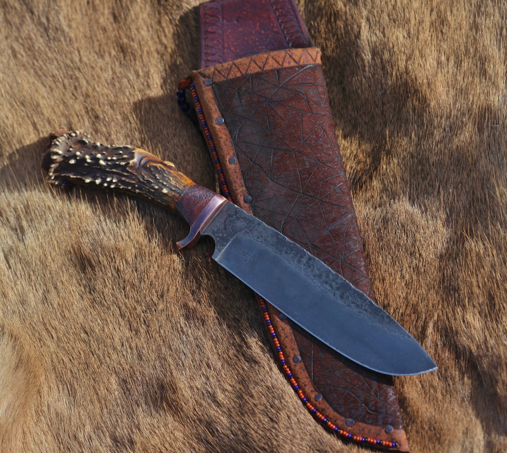 Mountain Man camp knife, carved antler