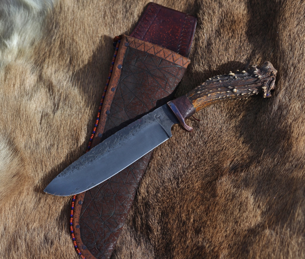 Mountain Man camp knife, carved antler