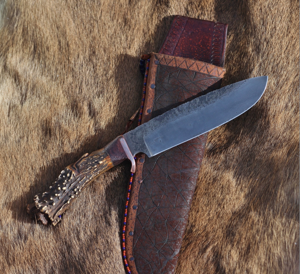 Mountain Man camp knife, carved antler