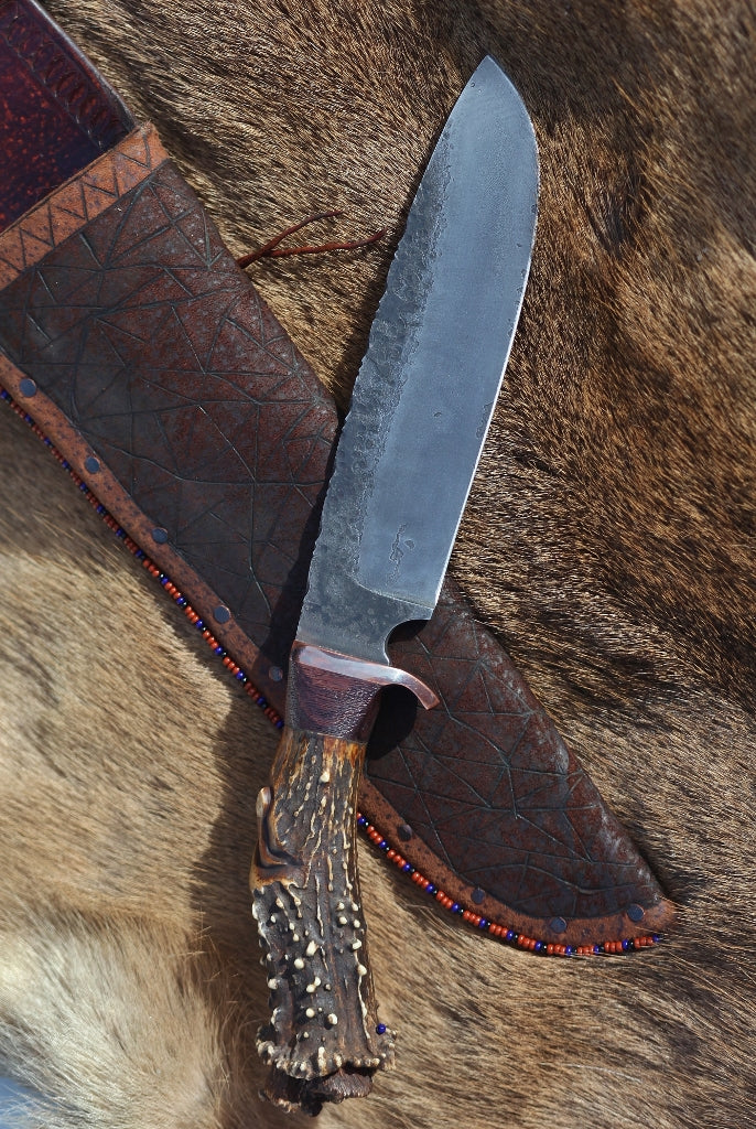 Mountain Man camp knife, carved antler