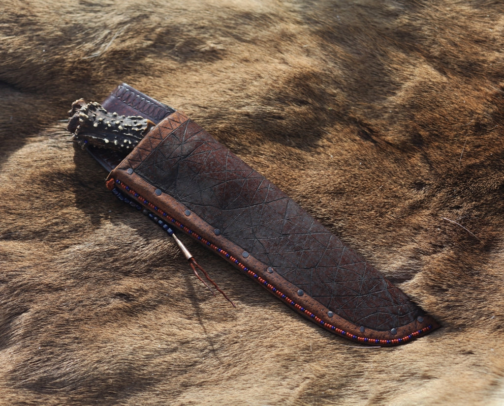 Mountain Man camp knife, carved antler