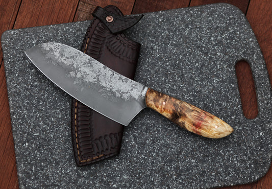 6.5 inch Camp/chef knife, fancy box elder