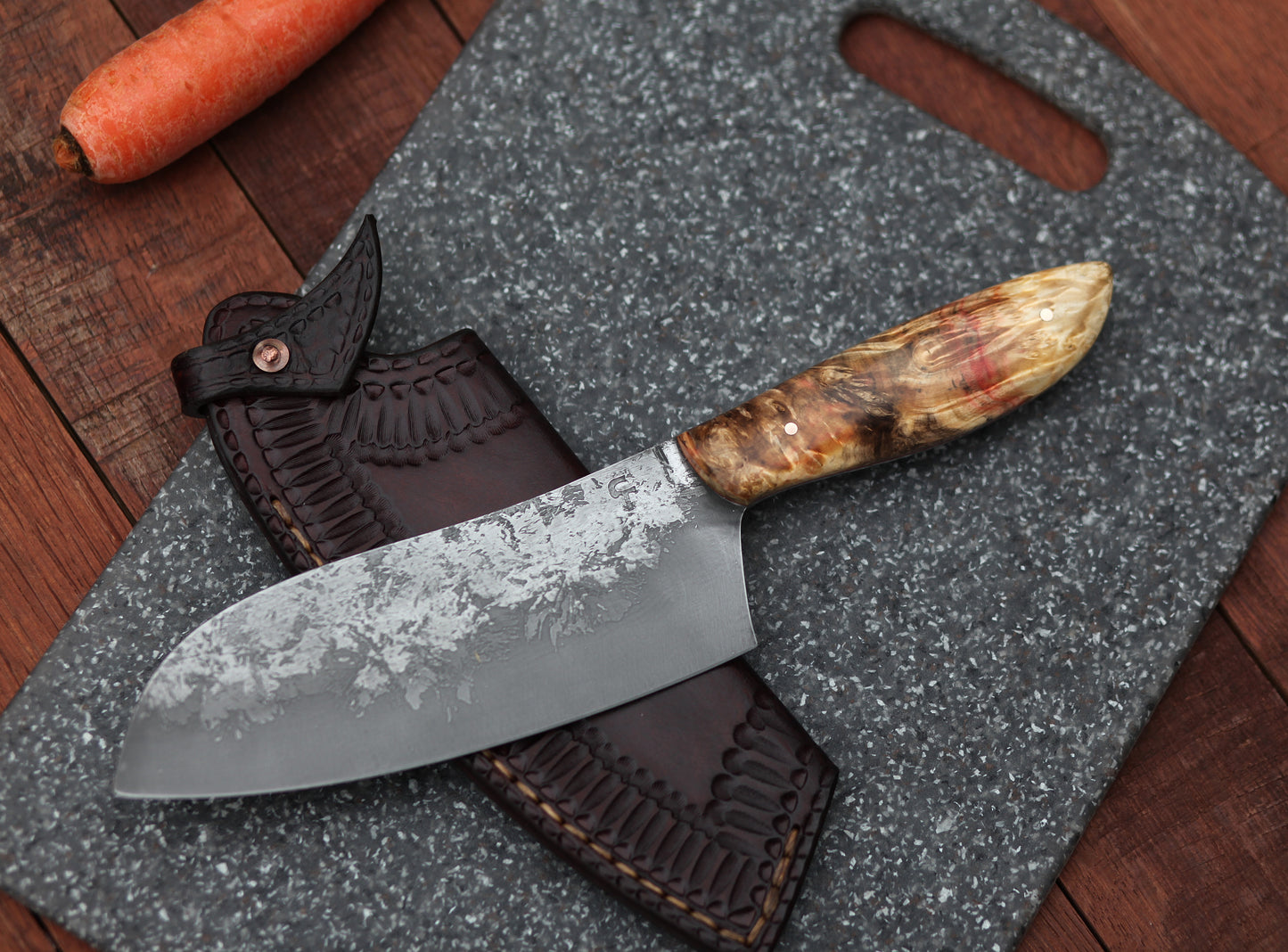 6.5 inch Camp/chef knife, fancy box elder