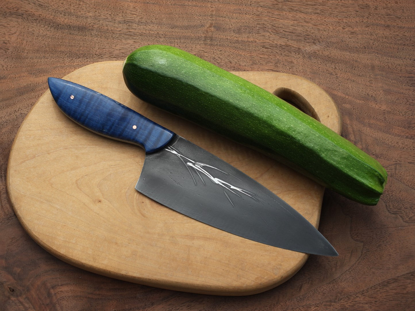 7 inch Custom Chefs knife, figured blue maple