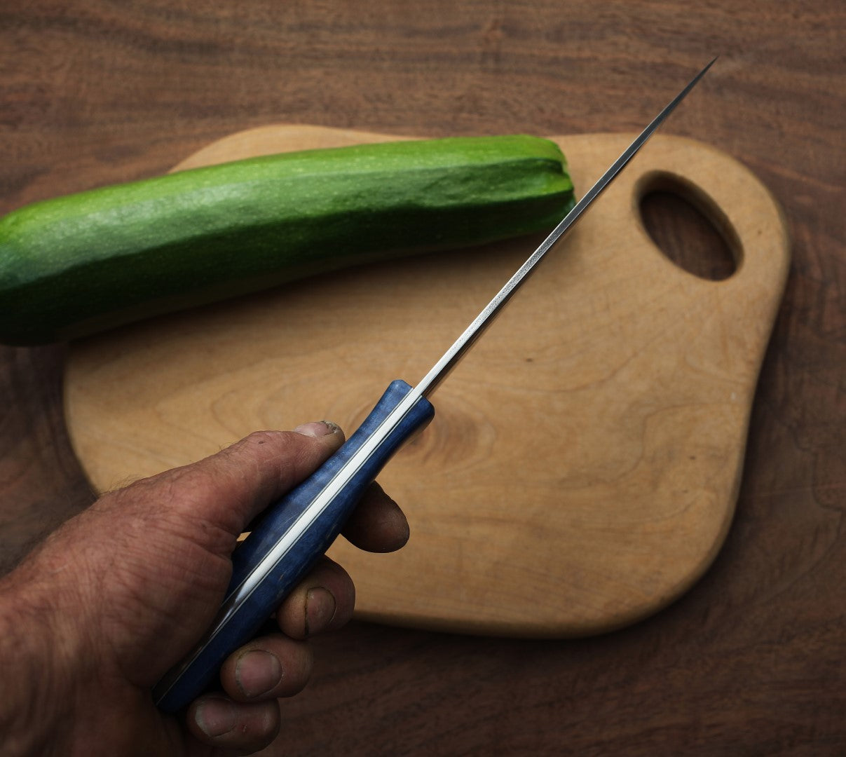 7 inch Custom Chefs knife, figured blue maple