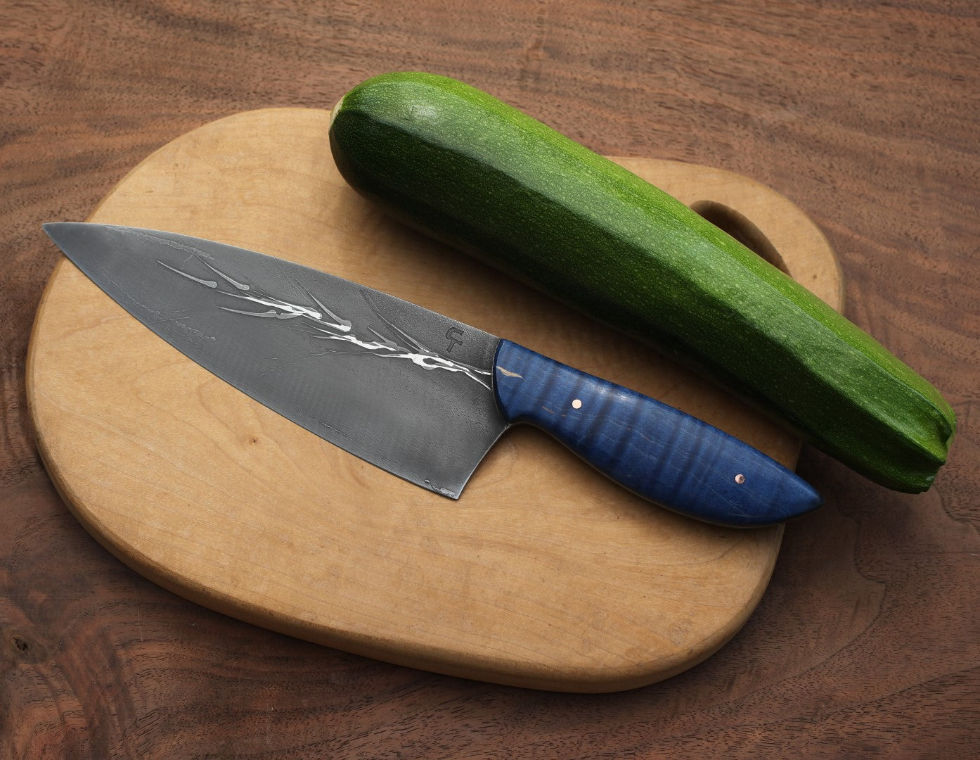 7 inch Custom Chefs knife, figured blue maple