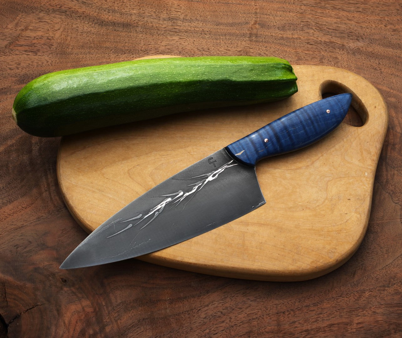 7 inch Custom Chefs knife, figured blue maple