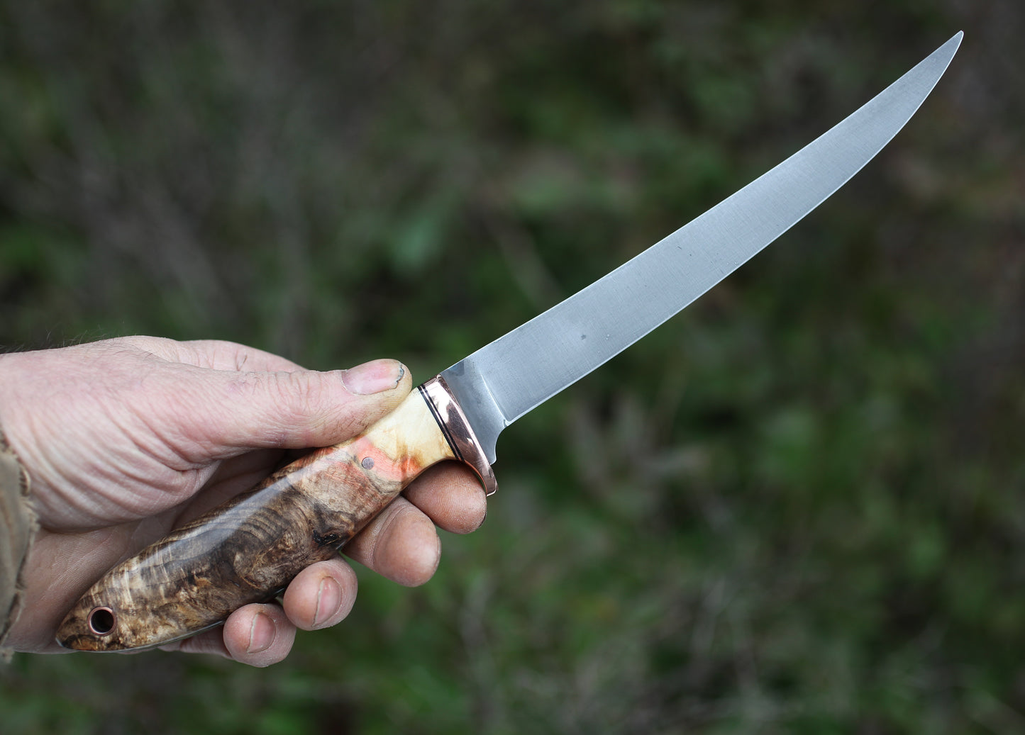 Custom 7 inch filet/fishing knife, fancy box elder