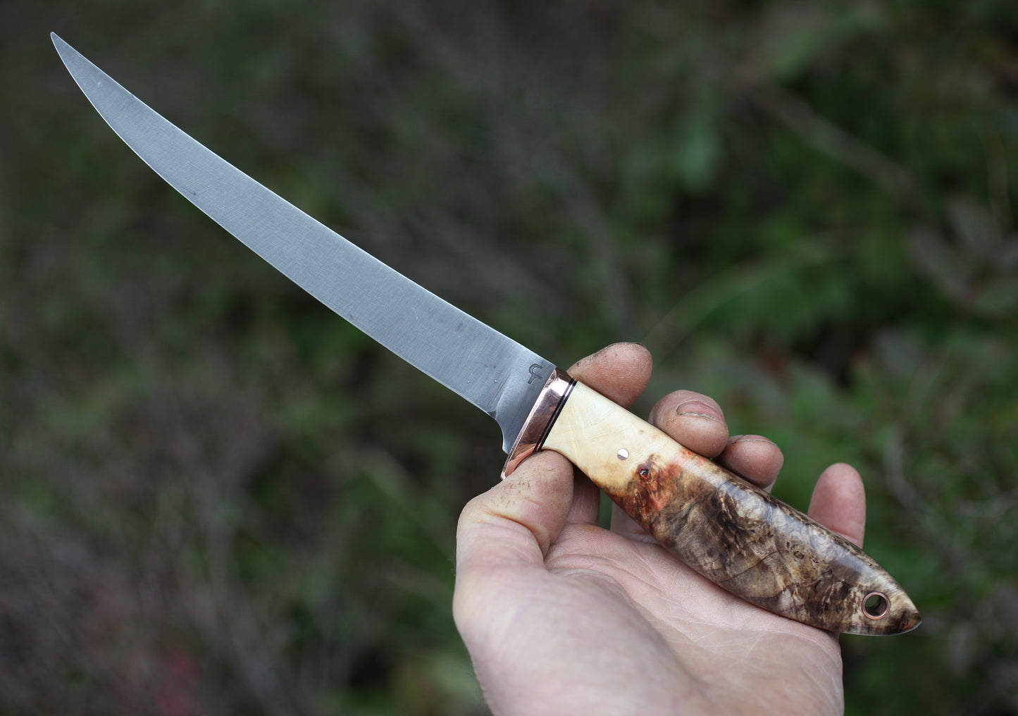 Custom 7 inch filet/fishing knife, fancy box elder
