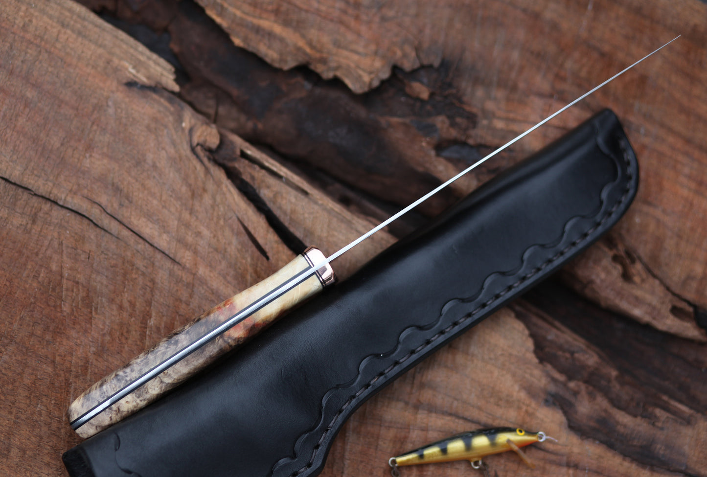 Custom 7 inch filet/fishing knife, fancy box elder