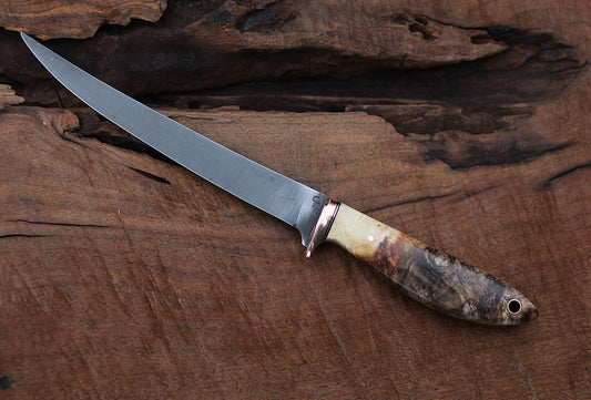 Custom 7 inch filet/fishing knife, fancy box elder