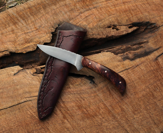 Bird and Trout knife, redwood burl