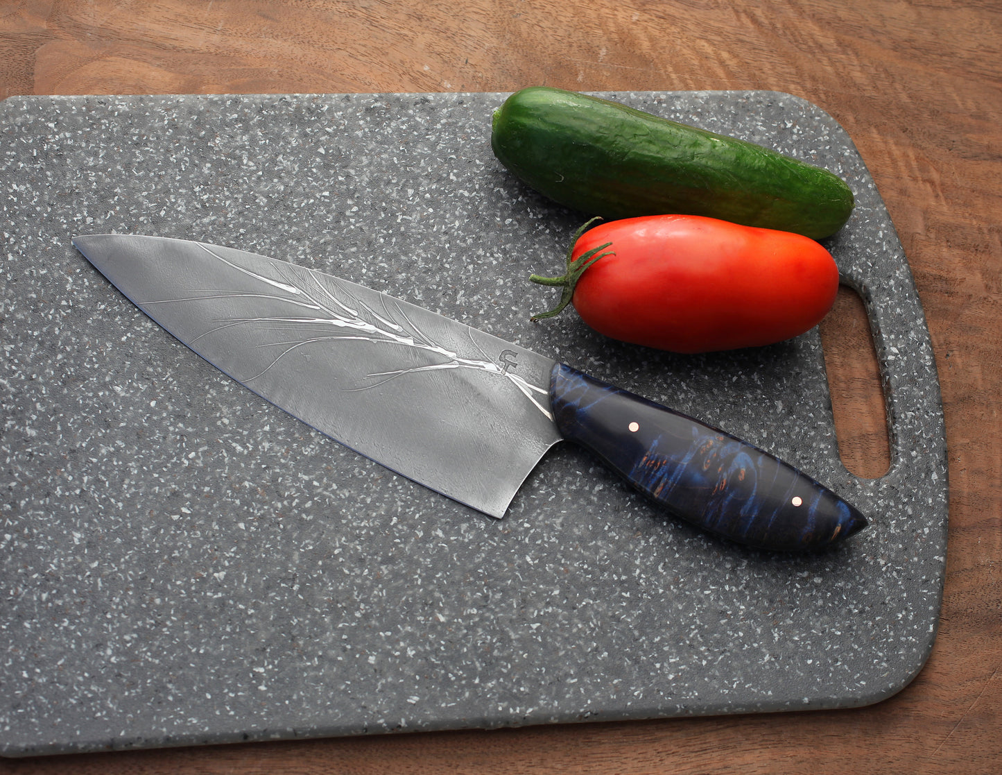 7.5 inch Chefs Knife, blue maple burl
