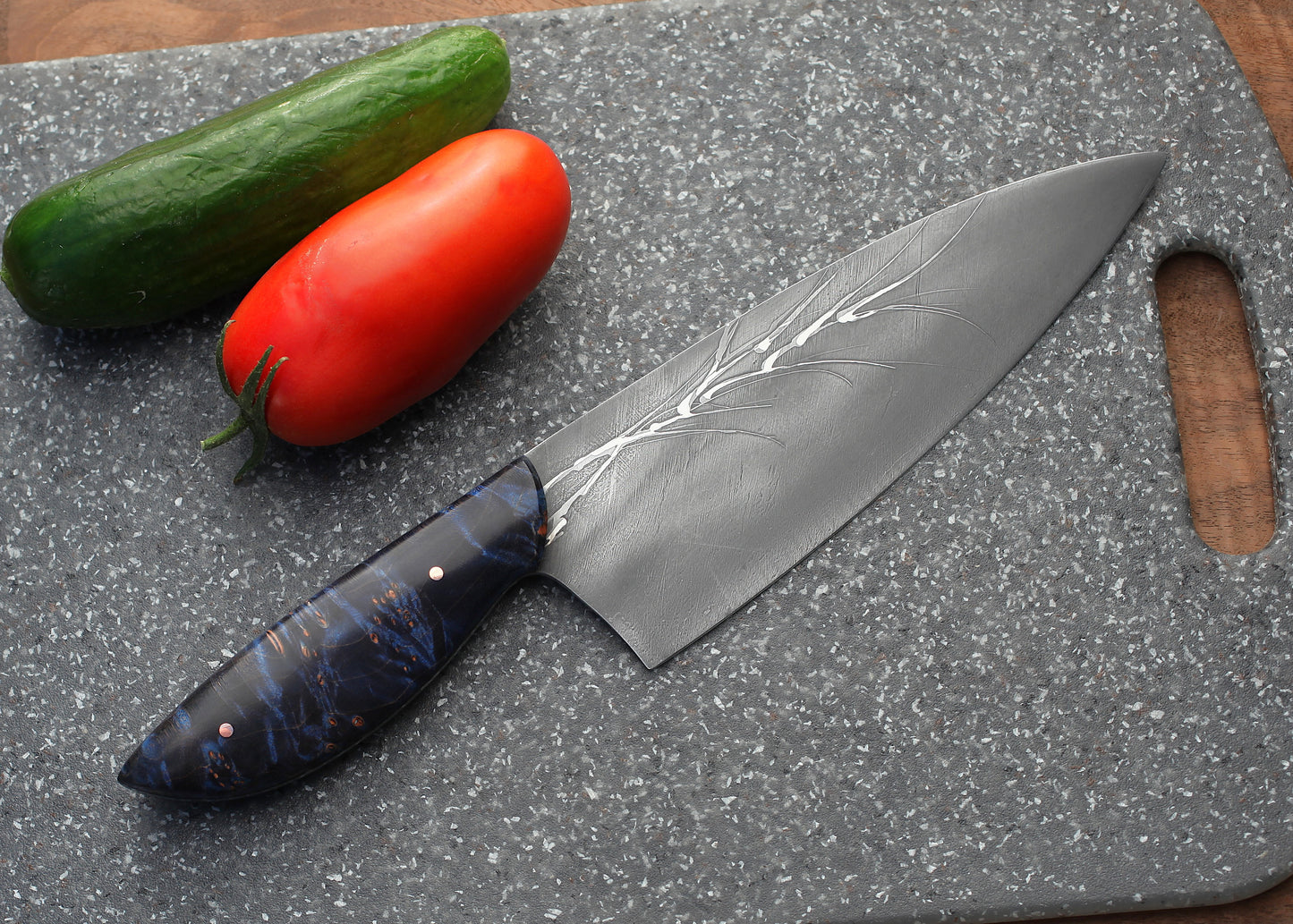 7.5 inch Chefs Knife, blue maple burl