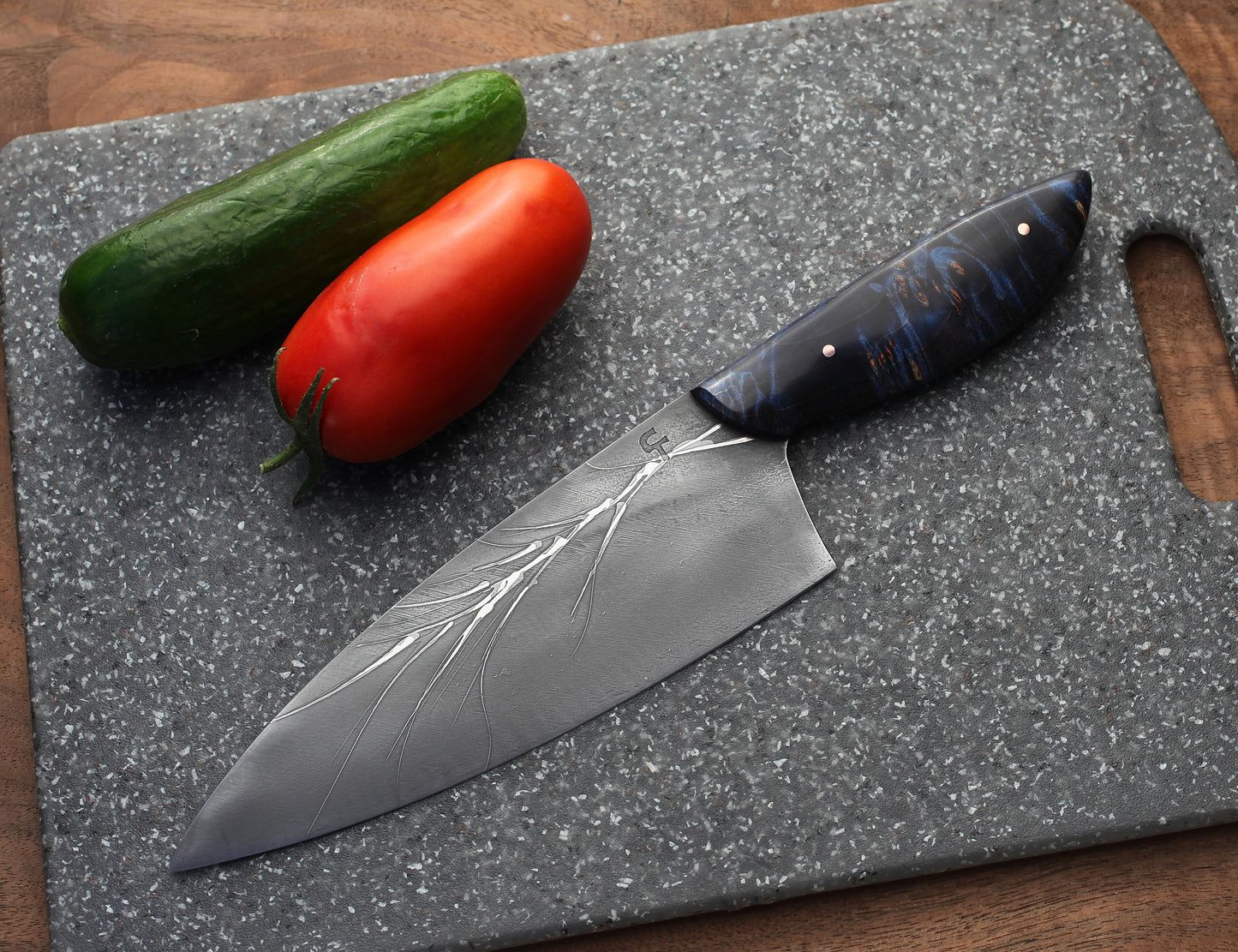7.5 inch Chefs Knife, blue maple burl