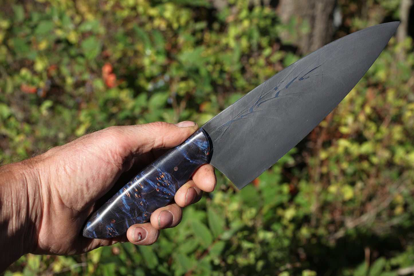 7.5 inch Chefs Knife, blue maple burl