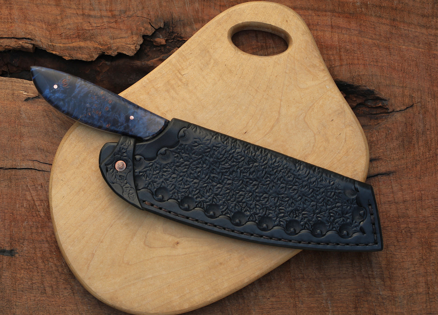 7.5 inch Camp/chef knife, blue maple burl