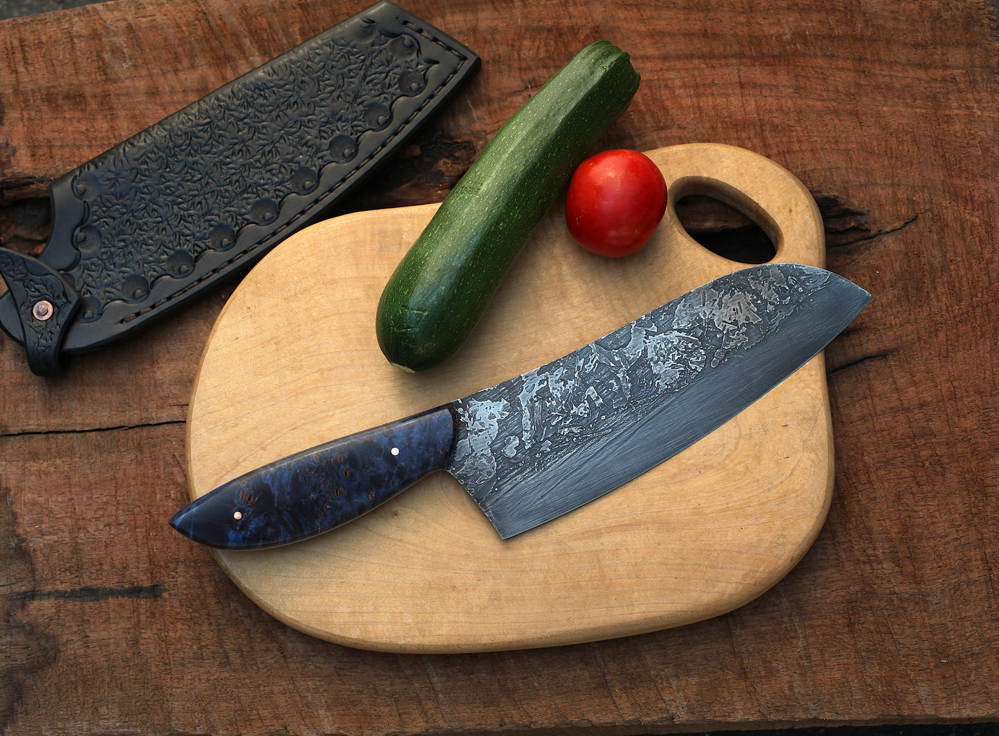 7.5 inch Camp/chef knife, blue maple burl