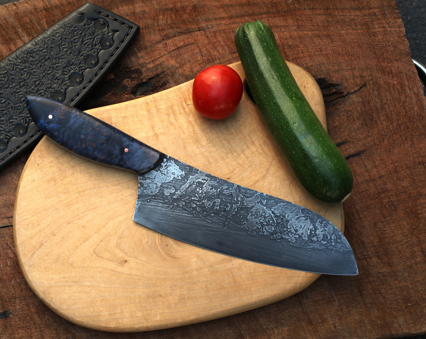 7.5 inch Camp/chef knife, blue maple burl