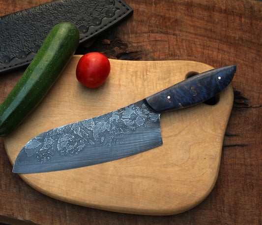 7.5 inch Camp/chef knife, blue maple burl