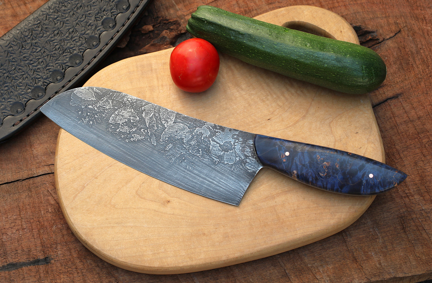7.5 inch Camp/chef knife, blue maple burl